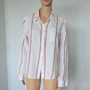 Reformation Ivory Shirt with Crimson Stripes M